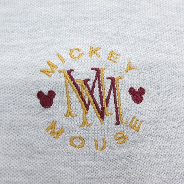 XL/古着 半袖 ビンテージ Tシャツ メンズ 90s ディズニー ミッキー 刺繍 鹿の子 大きいサイズ コットン ヘンリーネック 薄グレー 霜降_画像2