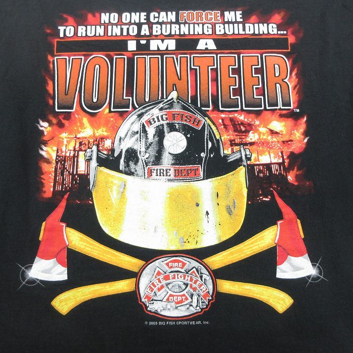 XL/古着 半袖 ビンテージ Tシャツ メンズ 00s ボランティア 消防士 大きいサイズ コットン クルーネック 黒 ブラック 23jun24 中古_画像4
