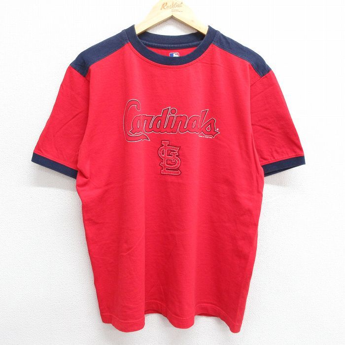 XL/古着 半袖 ビンテージ Tシャツ メンズ 00s MLB セントルイスカージナルス コットン クルーネック 赤他 レッド リンガー メジャーリ_画像1