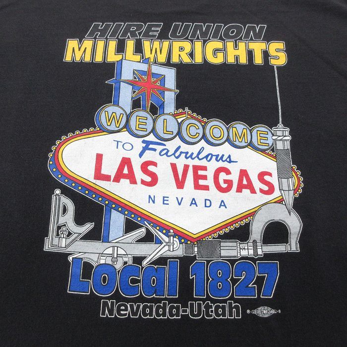 XL/古着 半袖 ビンテージ Tシャツ メンズ 00s ラスベガス MILLWRIGHTS Local1827 胸ポケット付き コットン クルーネック 黒 ブラック 2_画像4