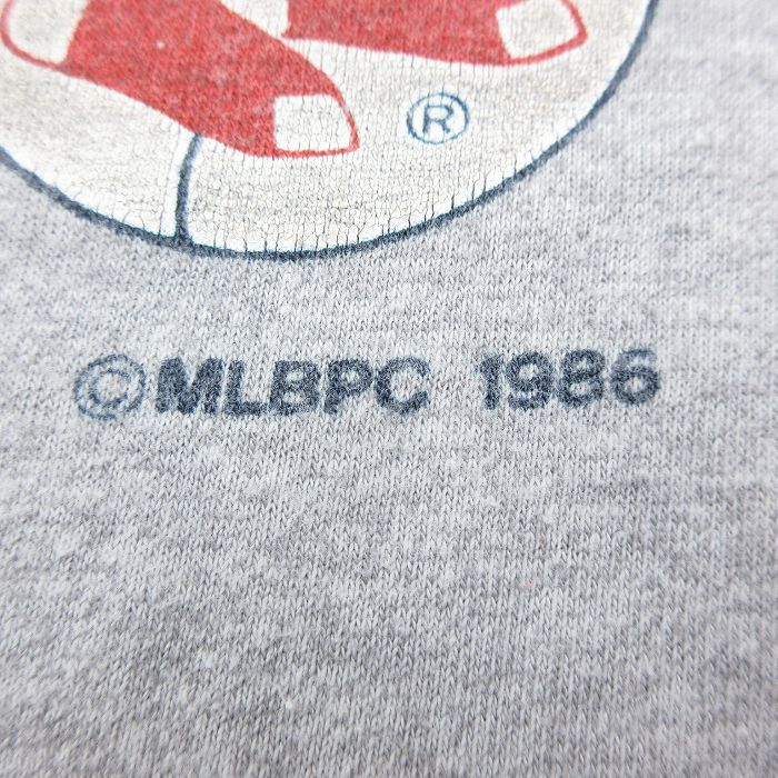 L/古着 半袖 ビンテージ Tシャツ メンズ 80s MLB ボストンレッドソックス ワールドシリーズ グレー 霜降り メジャーリーグ ベースボー_画像3