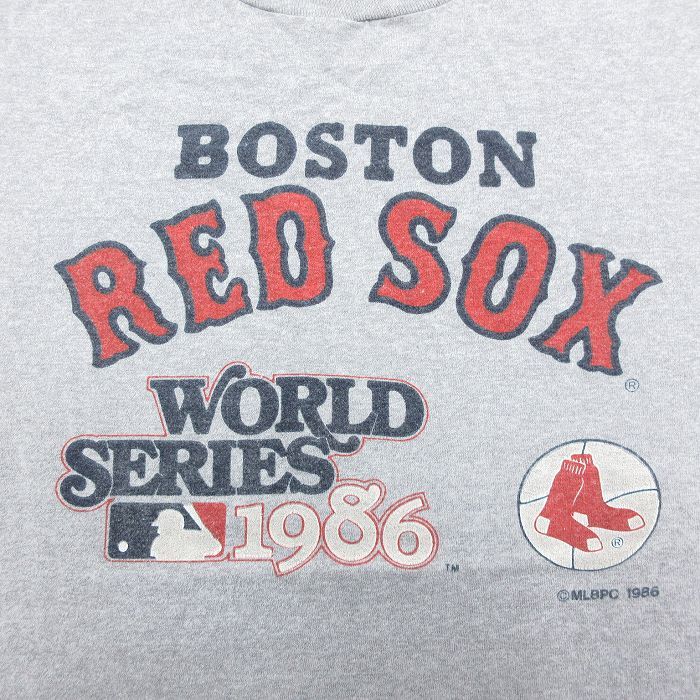 L/古着 半袖 ビンテージ Tシャツ メンズ 80s MLB ボストンレッドソックス ワールドシリーズ グレー 霜降り メジャーリーグ ベースボー_画像2