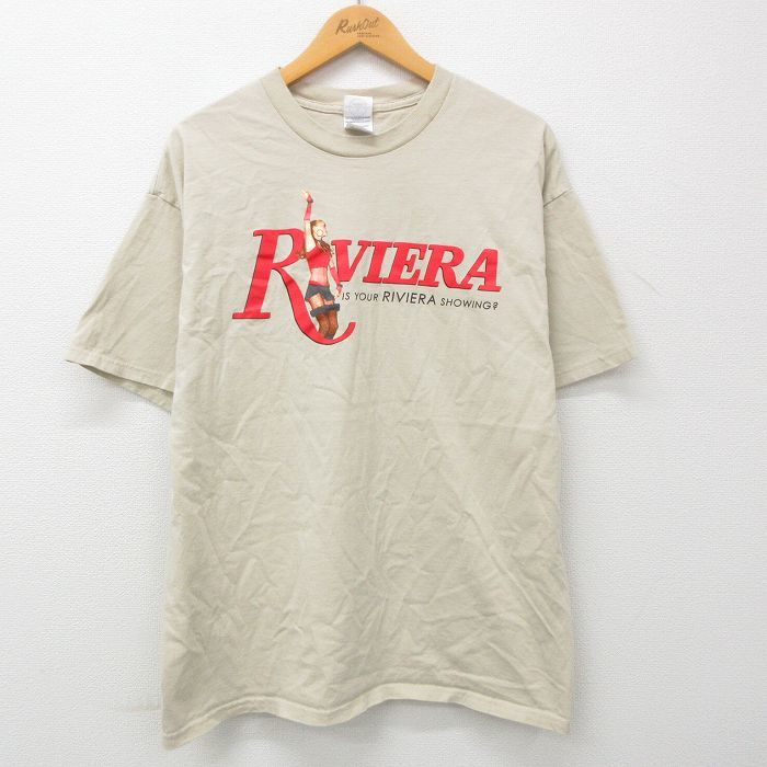 XL/古着 半袖 ビンテージ Tシャツ メンズ 00s RIVIERA 人 コットン クルーネック ベージュ カーキ 23jul12 中古_画像1