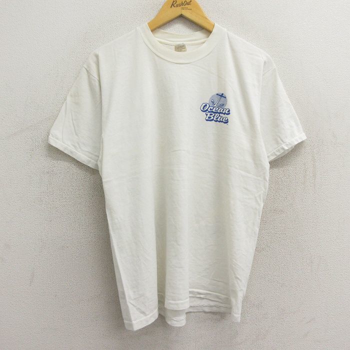 L/古着 半袖 ビンテージ Tシャツ メンズ 90s 魚 イカリ コットン クルーネック 白 ホワイト 23aug09 中古_画像2