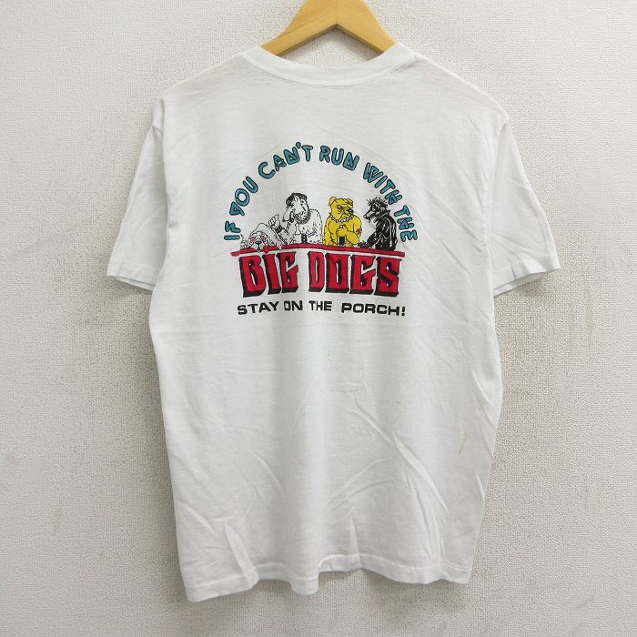 L/古着 半袖 ビンテージ Tシャツ メンズ 80s 犬 胸ポケット付き クルーネック 白 ホワイト 23aug16 中古_画像1