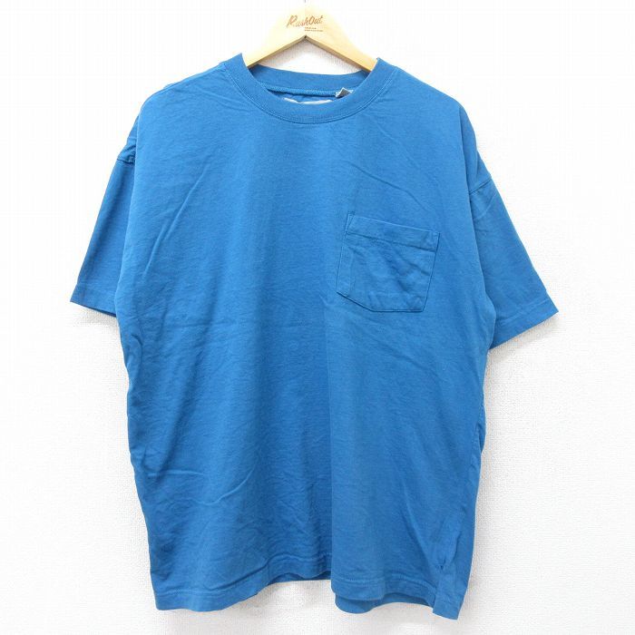 XL/古着 半袖 ビンテージ Tシャツ メンズ 90s 無地 胸ポケット付き 大きいサイズ コットン クルーネック 青 ブルー 23sep11 中古_画像1