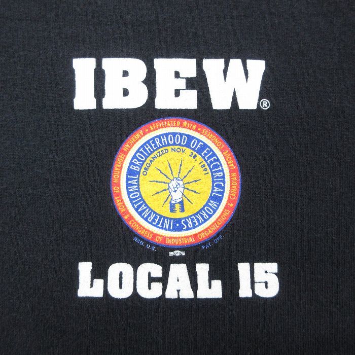 XL/古着 半袖 ビンテージ Tシャツ メンズ 90s IBEW インターナショナル コットン ヘンリーネック 黒 ブラック 23sep09 中古_画像3