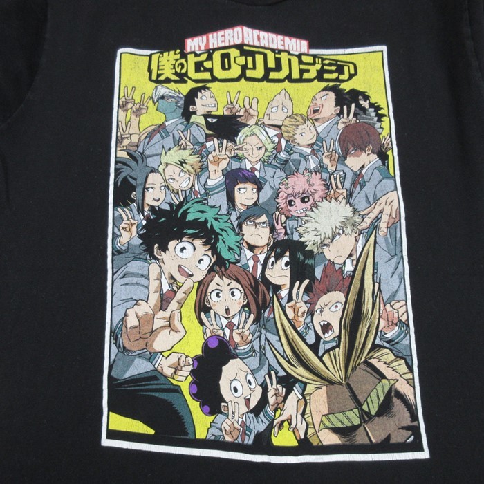 XL/古着 半袖 Tシャツ メンズ アニメ 僕のヒーローアカデミア 緑谷出久 グリーン デク コットン クルーネック 黒 ブラック 23aug09 中_画像2