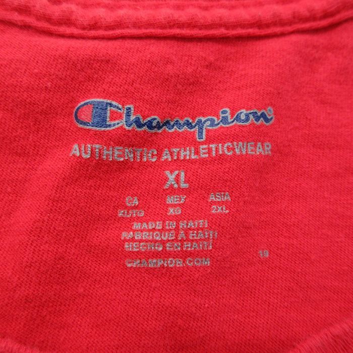 XL/古着 チャンピオン champion 半袖 ブランド Tシャツ メンズ ワンポイントロゴ コットン クルーネック 赤 レッド 23apr20 中古_画像3