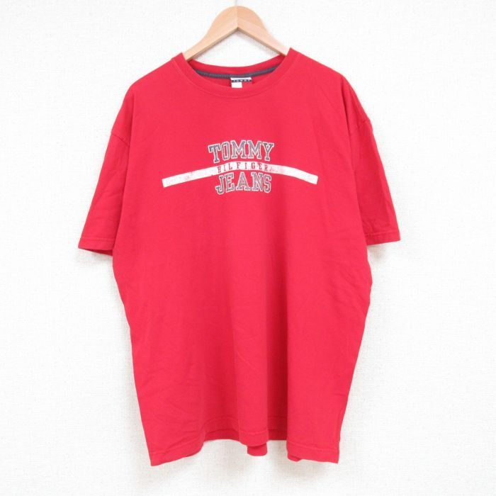 XL/古着 トミーヒルフィガー TOMMY HILFIGER トミージーンズ 半袖 ブランド Tシャツ メンズ ビッグロゴ 大きいサイズ コットン クルー_画像1