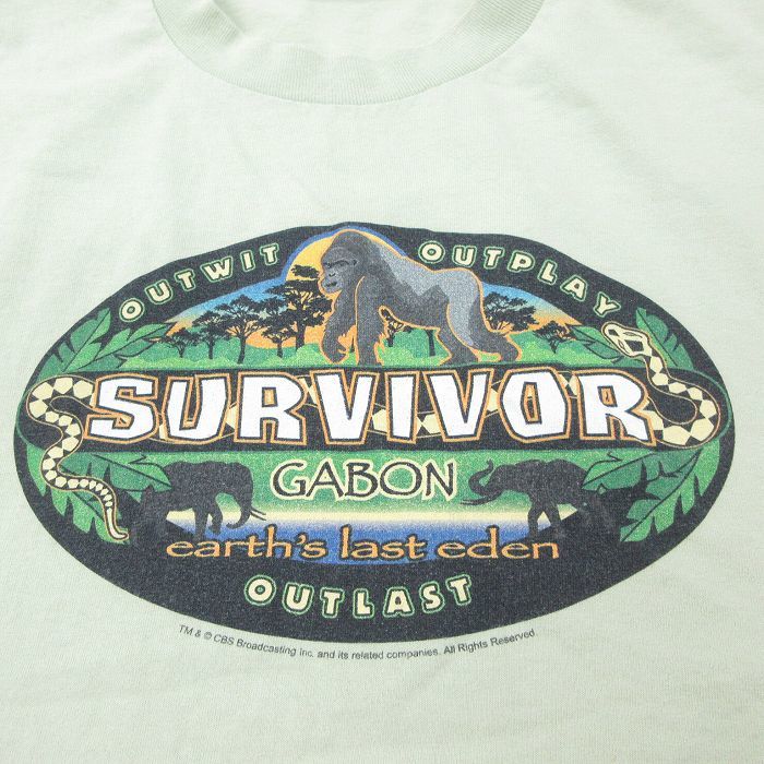 L/古着 半袖 ビンテージ Tシャツ メンズ 00s ゴリラ SURVIVOR コットン クルーネック 薄緑 グリーン 23mar22 中古_画像2