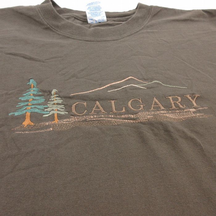 XL/古着 半袖 ビンテージ Tシャツ メンズ 00s CALGARY 刺繍 大きいサイズ コットン クルーネック 濃緑系 グリーン 23mar31 中古_画像2