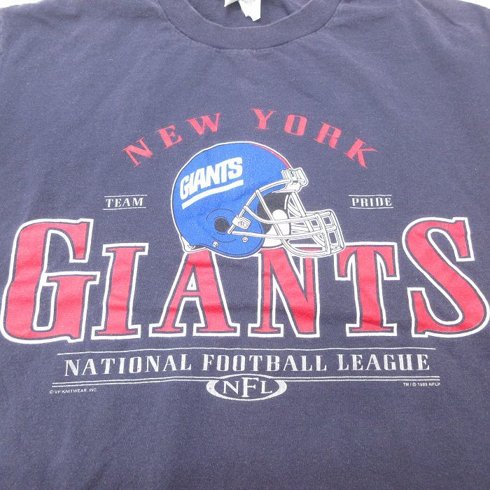 L/古着 リー Lee 半袖 ビンテージ Tシャツ メンズ 90s NFL ニューヨークジャイアンツ コットン クルーネック 紺 ネイビー アメフト ス_画像2