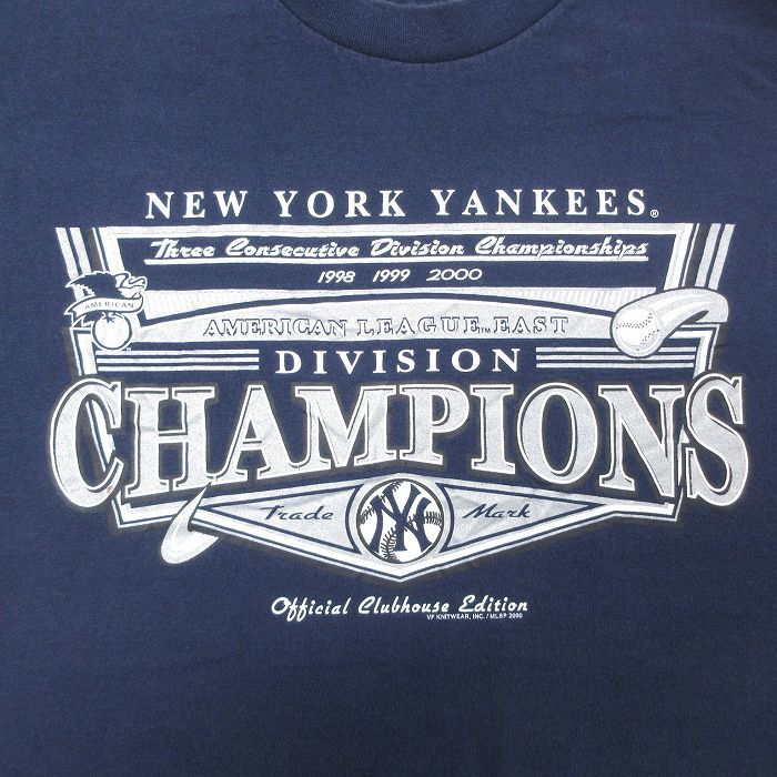 XL/古着 リー Lee 半袖 ビンテージ Tシャツ メンズ 00s MLB ニューヨークヤンキース コットン クルーネック 紺 ネイビー メジャーリー_画像2