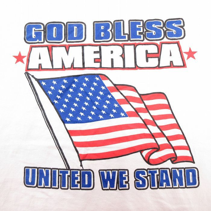 XL/古着 半袖 ビンテージ Tシャツ メンズ 00s GOD BLESS AMERICA 星条旗 大きいサイズ コットン クルーネック 白 ホワイト 23mar28 中_画像2