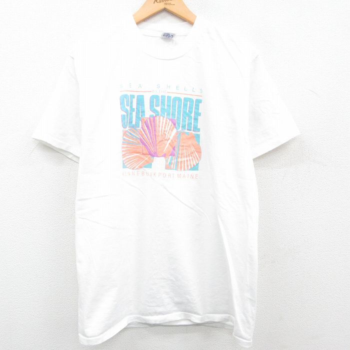 L/古着 半袖 ビンテージ Tシャツ メンズ 90s 貝 ラメ コットン クルーネック 白 ホワイト 23apr03 中古_画像1