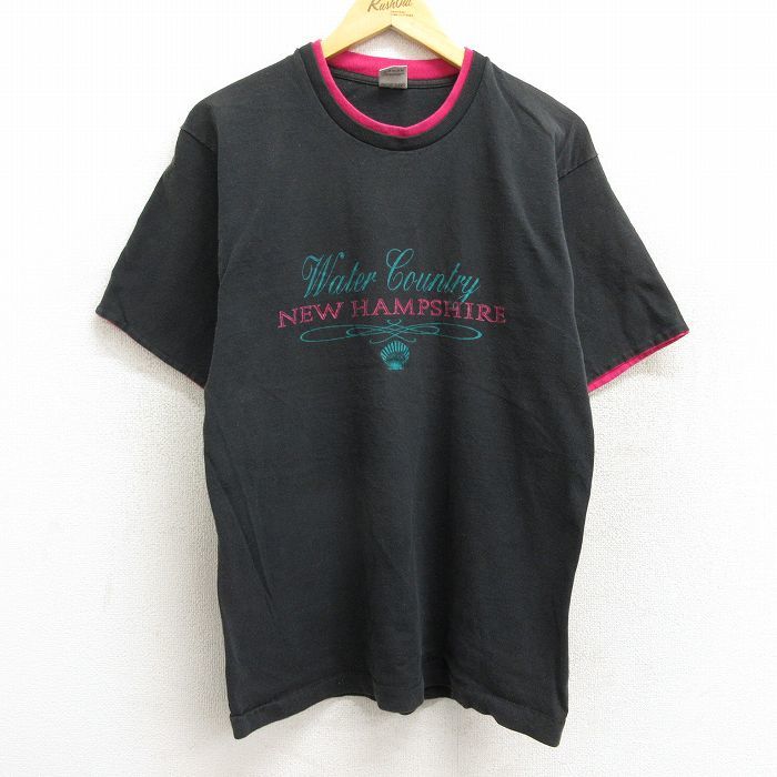 L/古着 半袖 ビンテージ Tシャツ メンズ 90s ニューハンプシャー 貝殻 コットン クルーネック 黒他 ブラック spe 23apr01 中古_画像1