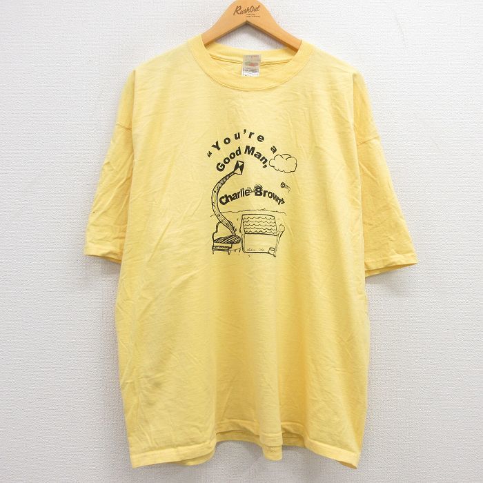 XL/古着 半袖 ビンテージ Tシャツ メンズ 00s 犬小屋 チャーリーブラウン 大きいサイズ コットン クルーネック 黄 イエロー 23may06 中_画像1