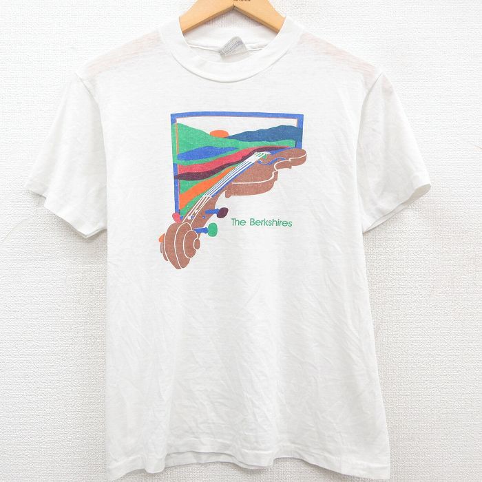 M/古着 ヘインズ 半袖 ビンテージ Tシャツ メンズ 80s バイオリン クルーネック 白 ホワイト 霜降り 23may06 中古_画像1