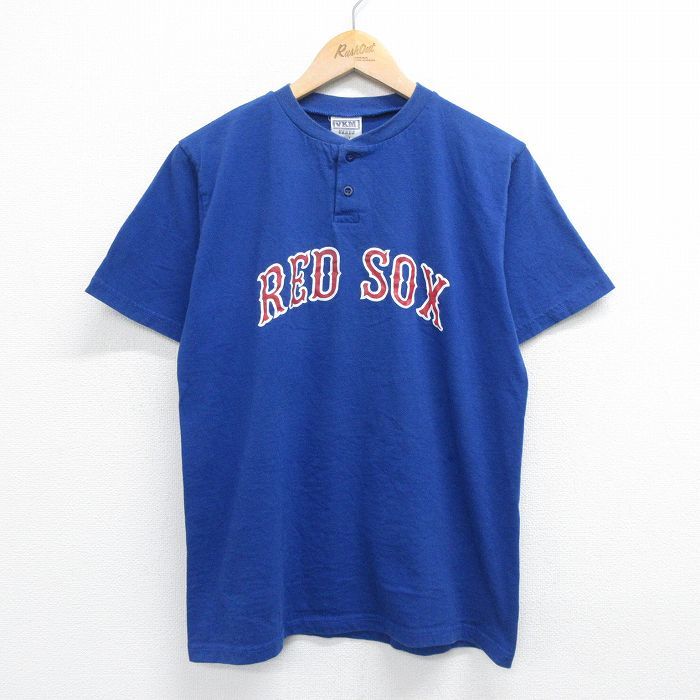 L/古着 半袖 ビンテージ Tシャツ メンズ 00s MLB ボストンレッドソックス パークスコービーハウス 14 ヘンリーネック 青 ブルー メジャ_画像1