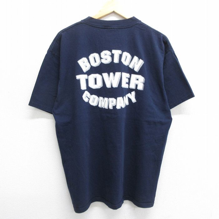XL/古着 半袖 ビンテージ Tシャツ メンズ 90s ボストン ワシ 星条旗 TOWER COMPANY 大きいサイズ コットン クルーネック 紺 ネイビー 2_画像2
