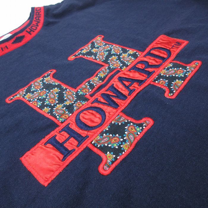 XL/古着 半袖 ビンテージ Tシャツ メンズ 90s HOWARD ペイズリー柄 刺繍 クルーネック 紺 ネイビー spe 23may10 中古の画像2