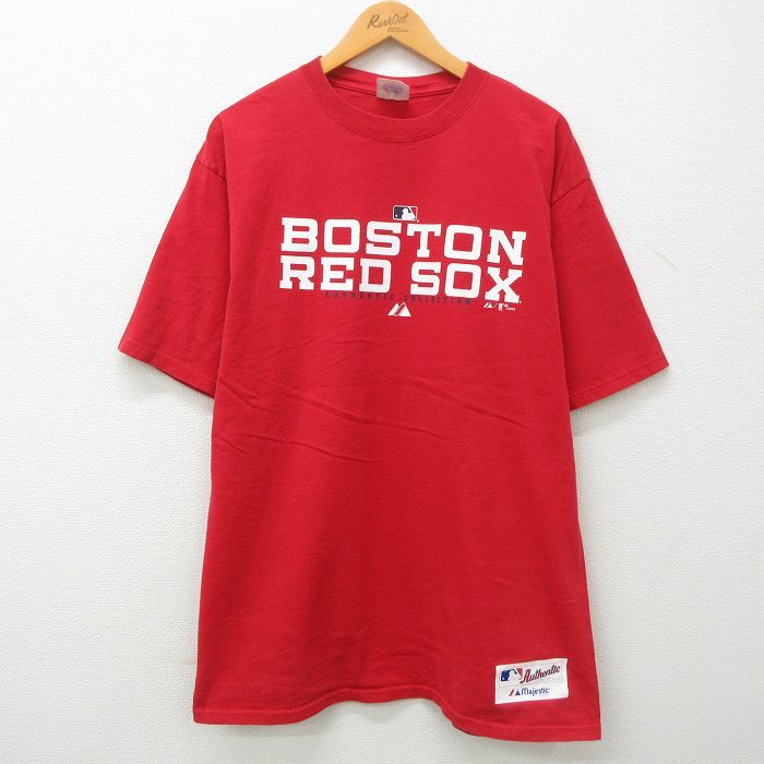 XL/古着 マジェスティック 半袖 ビンテージ Tシャツ メンズ 00s MLB ボストンレッドソックス 大きいサイズ ロング丈 コットン クルーネ_画像1
