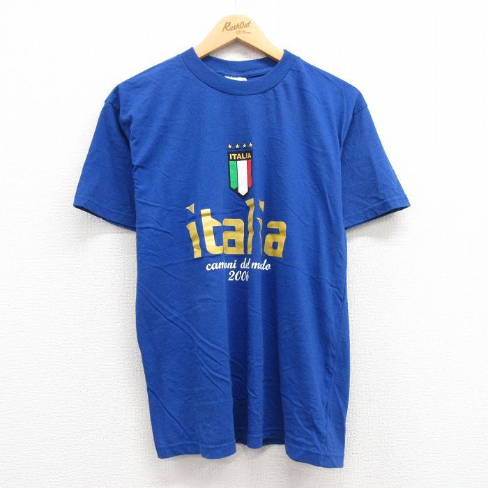 L/古着 半袖 ビンテージ Tシャツ メンズ 00s イタリアサッカー連盟 コットン クルーネック 紺 ネイビー 23jun17 中古_画像1
