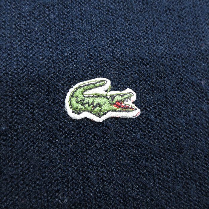 L/古着 ラコステ LACOSTE アイゾッド 長袖 ブランド セーター メンズ 90s ワンポイントロゴ Vネック 紺 ネイビー 23sep27 中古 ニット_画像2