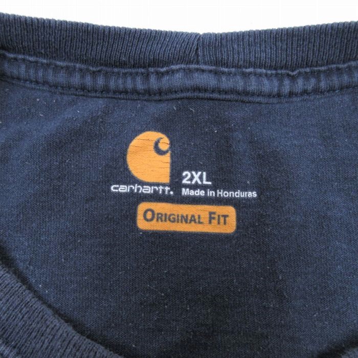 XL/古着 カーハート Carhartt 半袖 ブランド Tシャツ メンズ 胸ポケット付き 大きいサイズ コットン クルーネック 紺 ネイビー 23jun12_画像3