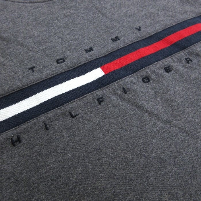 L/古着 トミーヒルフィガー TOMMY HILFIGER 半袖 ブランド Tシャツ メンズ ビッグロゴ コットン クルーネック 濃グレー 霜降り 23aug23_画像2