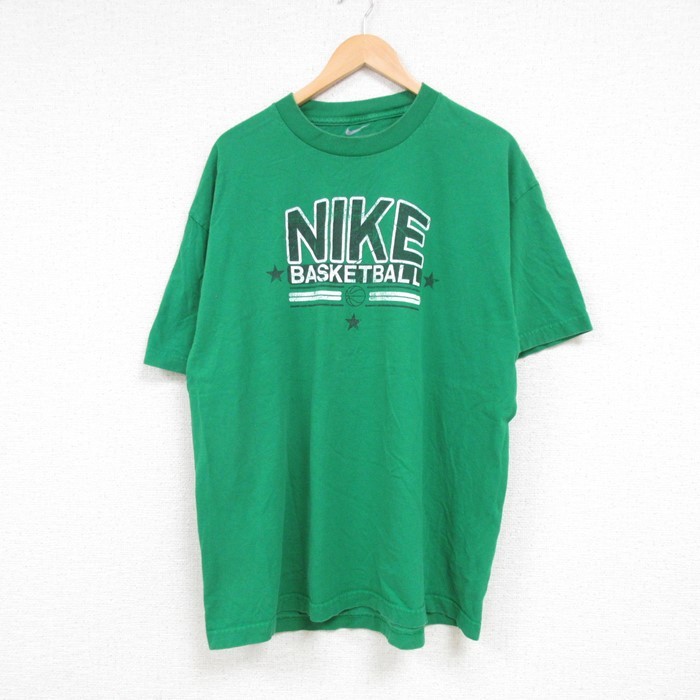 XL/古着 ナイキ NIKE 半袖 ブランド Tシャツ メンズ バスケットボール コットン クルーネック 緑 グリーン 23jul12 中古_画像1