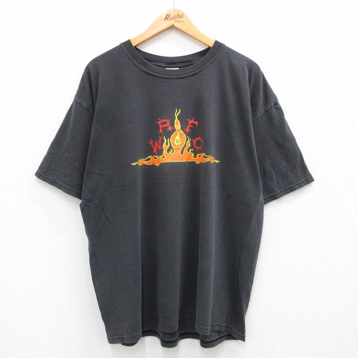 XL/古着 半袖 ビンテージ Tシャツ メンズ 00s 火 WRFC 大きいサイズ コットン クルーネック 黒 ブラック 23jul01 中古_画像1