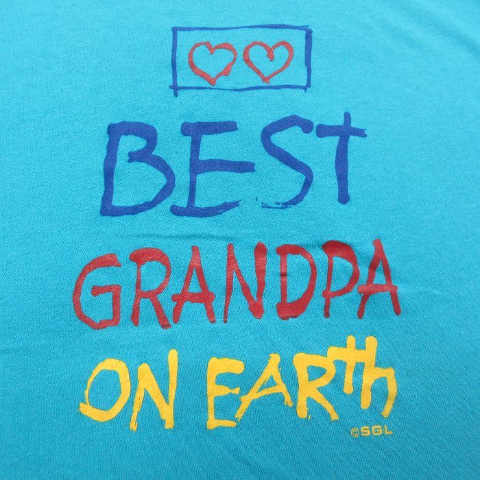 L/古着 半袖 ビンテージ Tシャツ メンズ 90s BEST GRANDPA ハート クルーネック 水色 23jul14 中古_画像2