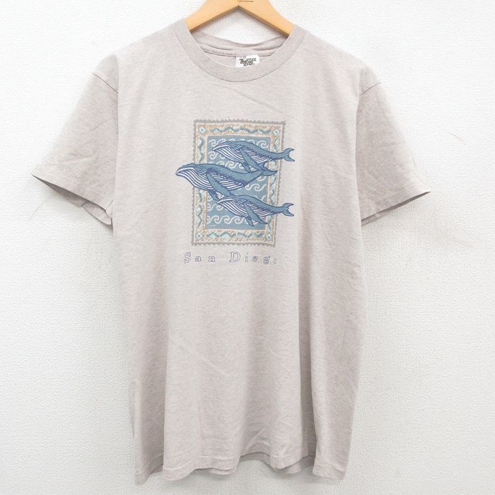 L/古着 半袖 ビンテージ Tシャツ メンズ 90s クジラ サンディエゴ コットン クルーネック グレー系 霜降り 23jul11 中古_画像1