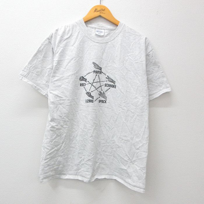 L/古着 半袖 ビンテージ Tシャツ メンズ 00s じゃんけん 手 クルーネック 薄グレー 霜降り 23jul24 中古_画像1