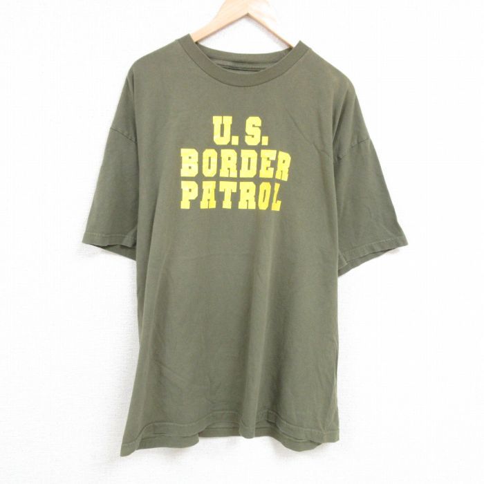 XL/古着 半袖 Tシャツ メンズ アメリカ国境警備隊 大きいサイズ ロング丈 クルーネック 緑 グリーン 23jun21 中古_画像1