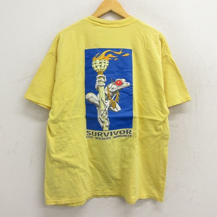 XL/古着 半袖 ビンテージ Tシャツ メンズ 00s カエル SURVIVOR コットン クルーネック 黄 イエロー 23apr20 中古_画像1