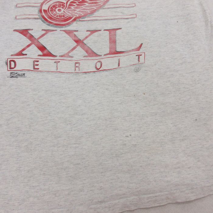 XL/古着 半袖 ビンテージ Tシャツ メンズ 90s NHL デトロイトレッドウィングス 大きいサイズ コットン クルーネック 薄グレー 霜降り_画像6