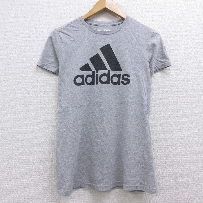 古着 レディース 半袖 Tシャツ アディダス adidas ビッグロゴ クルーネック グレー 霜降り 21apr28 中古_画像1