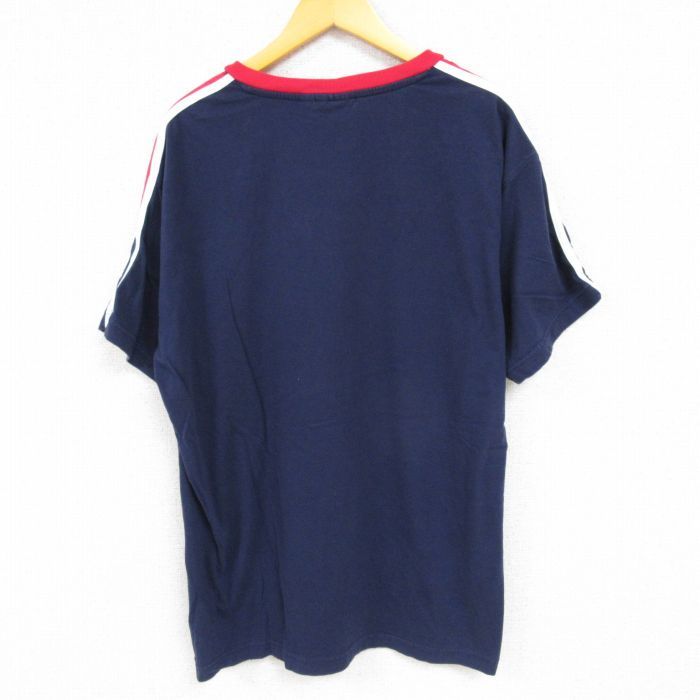 XL/古着 フィラ FILA 半袖 ブランド Tシャツ メンズ ワンポイントロゴ 大きいサイズ コットン Vネック 紺 ネイビー 23aug19 中古_画像2