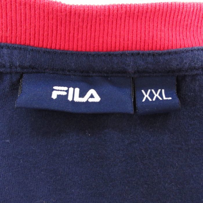 XL/古着 フィラ FILA 半袖 ブランド Tシャツ メンズ ワンポイントロゴ 大きいサイズ コットン Vネック 紺 ネイビー 23aug19 中古_画像4
