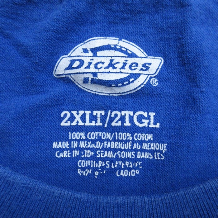 XL/古着 ディッキーズ Dickies 半袖 ブランド Tシャツ メンズ ワンポイントロゴ 胸ポケット付き 大きいサイズ クルーネック 青 ブルー_画像3