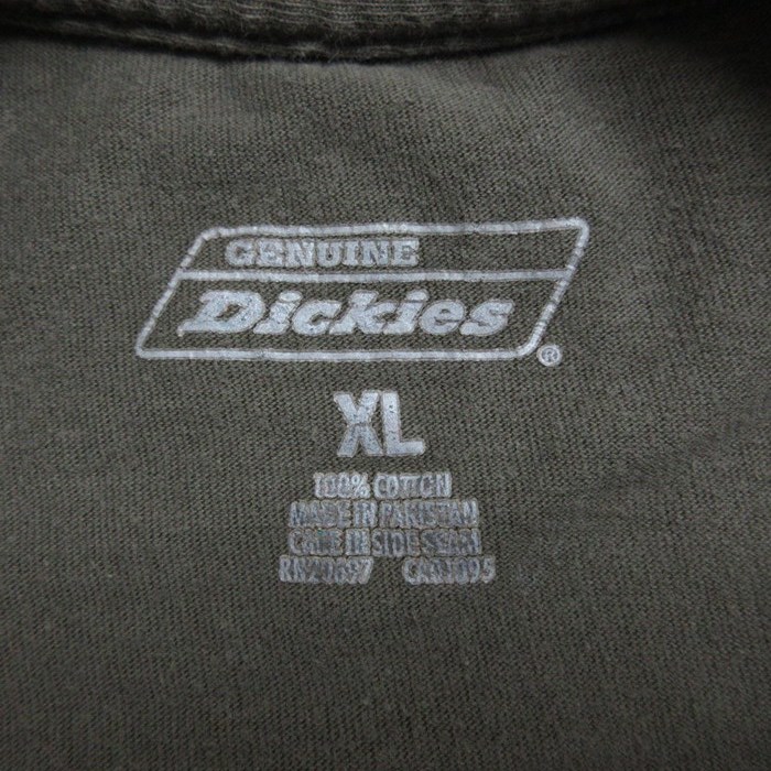 XL/古着 ディッキーズ Dickies 半袖 ブランド Tシャツ メンズ 無地 胸ポケット付き 大きいサイズ コットン クルーネック 濃緑 グリーン_画像2