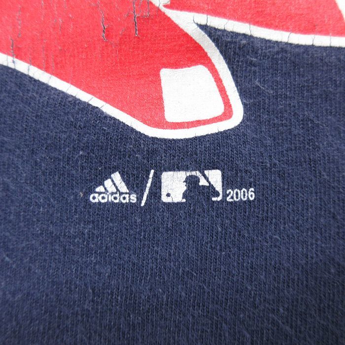 M/古着 アディダス adidas 半袖 ビンテージ Tシャツ メンズ 00s MLB ボストンレッドソックス コットン クルーネック 紺 ネイビー メジ_画像3