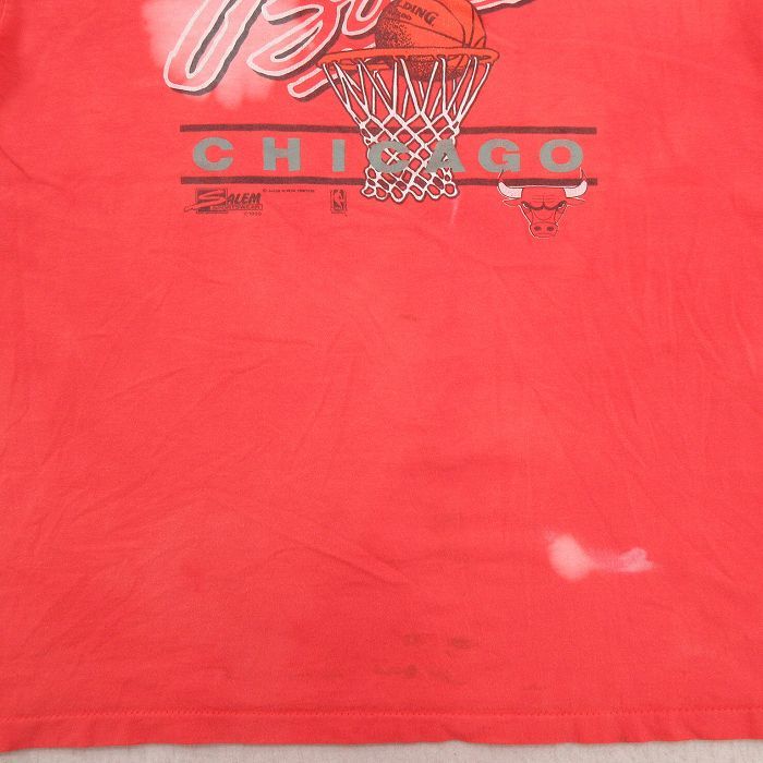 XL/古着 半袖 ビンテージ Tシャツ メンズ 90s NBA シカゴブルズ コットン クルーネック 濃ピンク系 バスケットボール 23mar16 中古_画像5