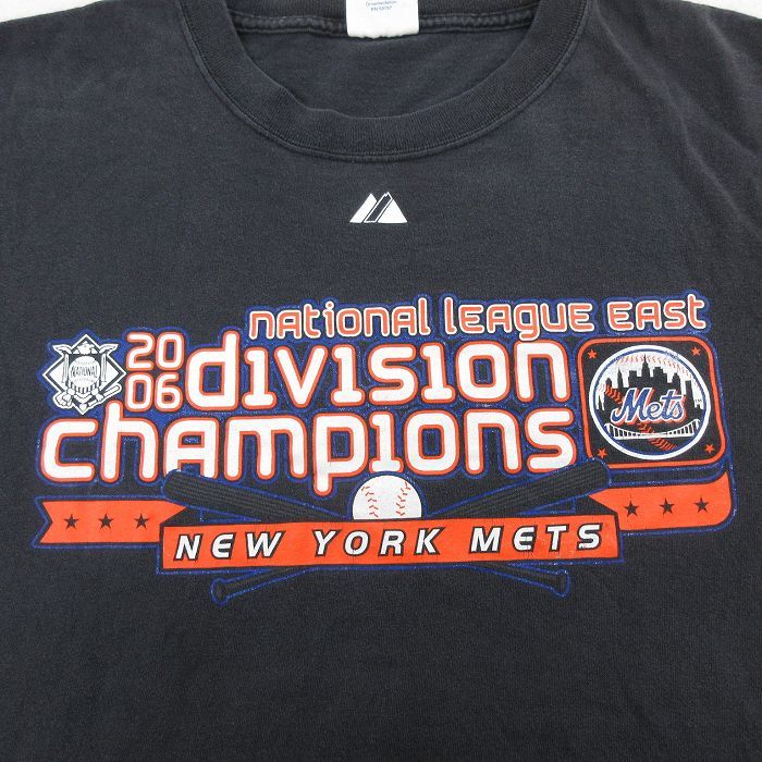 L/古着 マジェスティック 半袖 ビンテージ Tシャツ メンズ 00s MLB ニューヨークメッツ コットン クルーネック 黒 ブラック メジャーリ_画像3