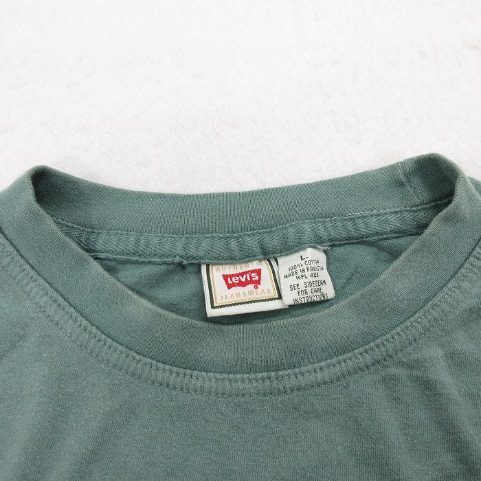 XL/古着 リーバイス Levis 半袖 ビンテージ Tシャツ メンズ 00s ワンポイントロゴ 大きいサイズ コットン クルーネック 濃緑 グリーン_画像4