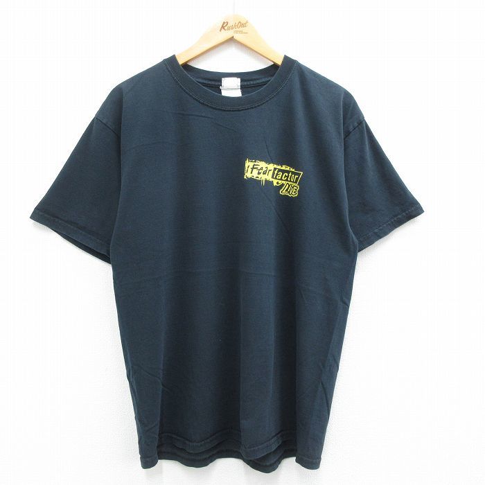 L/古着 半袖 ビンテージ Tシャツ メンズ 00s ユニバーサルスタジオ オーランド Fear factor コットン クルーネック 紺 ネイビー 23jun2_画像2