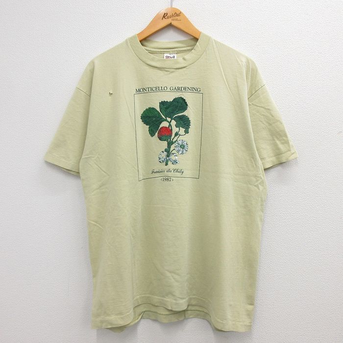 XL/古着 半袖 ビンテージ Tシャツ メンズ 90s イチゴ コットン クルーネック 緑系 グリーン 23may19 中古_画像1